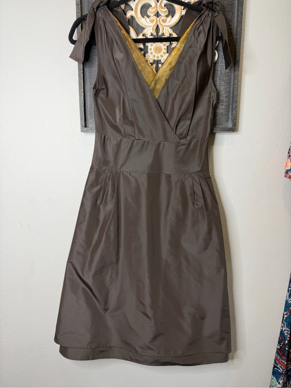 Moschino 100% Silk Made In Italy Vintage Chocolate Brown Dress w/ Tie Shoulders